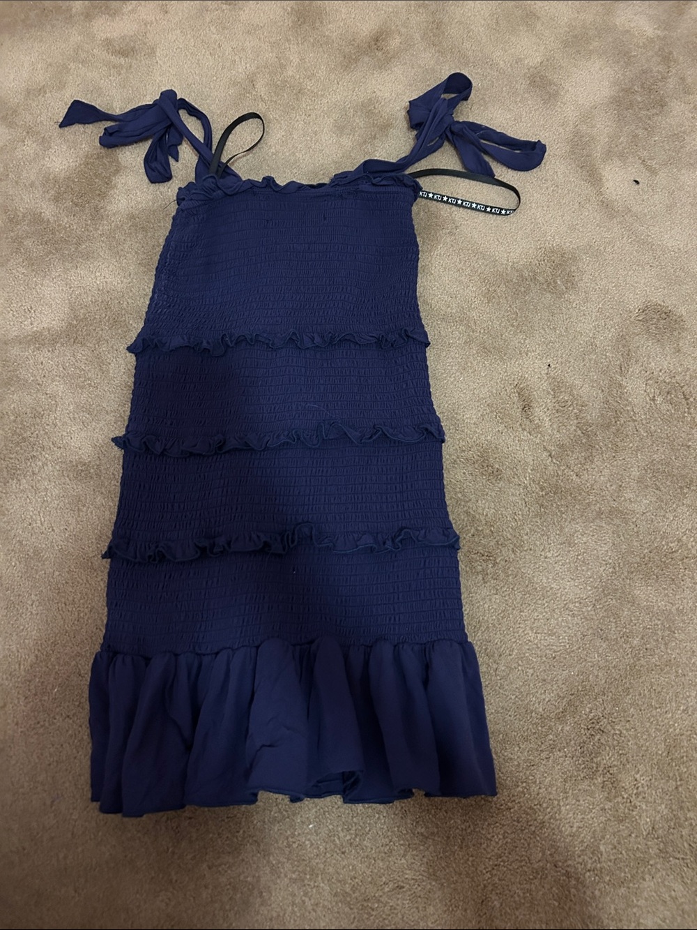 Katie J NYC Navy Blue Ruffle Strap Kids Dress